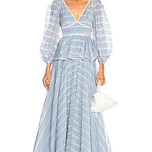 STAUD Blue Panarea Checked Organza Maxi Dress
